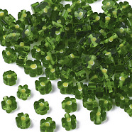 Glass Beads, Flower, Olive Drab, 4~6x4~6x2~3mm, Hole: 1mm(GLAA-T019-01-D02)