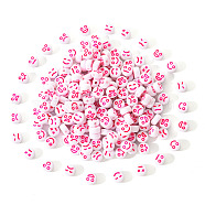 White Opaque Acrylic Beads, Flat Round with Expression, Deep Pink, 7x4mm, Hole: 1.6mm, 200pcs/set(MACR-YW0001-20E)