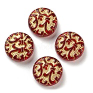Plating Transparent Acrylic Beads, Golden Metal Enlaced, Flat Round, Red, 14x5.5mm, Hole: 1.2mm, 690pcs/500g(OACR-B013-30)