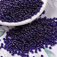 MIYUKI Round Rocailles Beads, Japanese Seed Beads, (RR176) Transparent Cobalt Luster, 8/0, 3mm, Hole: 1mm, about 422~455pcs/bottle, 10g/bottle(SEED-JP0009-RR0176)