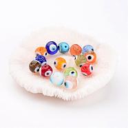 Handmade Lampwork Beads, Evil Eye, Round, Mixed Color, about 10mm in diameter, hole: 1mm(X-DT249J)