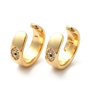 Rack Plating Brass Micro Pave Cubic Zirconia Cuff Earrings, Long-Lasting Plated Evil Eye Jewelry for Women, Cadmium Free & Lead Free, Real 18K Gold Plated, 13x13.5x4.5mm(EJEW-P226-04G)