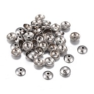 201 Stainless Steel Bead Caps, Half Round, Stainless Steel Color, 4x1.5mm, Hole: 0.8mm(STAS-F255-045P-4mm)