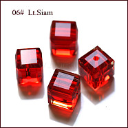 K9 Glass, Imitation Austrian Crystal Beads, Grade AAA, Faceted, Cube, Red, 5~5.5x5~5.5x5~5.5mm(size within the error range of 0.5~1mm), Hole: 0.7~0.9mm(SWAR-F074-6x6mm-06)