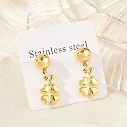 304 Stainless Steel Dangle Stud Earrings for Women, Clover, Golden, 28x13mm(EJEW-A125-42G)