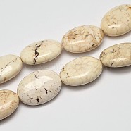 Flat Oval Natural Magnesite Beads Strands, Creamy White, 26x18x8mm, Hole: 1mm, about 16pcs/strand, 15.7 inch(X-G-M138-13)