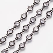 Handmade Glass Beaded Chains, Soldered, with Brass Eye Pin, Gunmetal, 39.37 inch(1m)link: 11.5x6.5x2.5mm(AJEW-F026-03B)