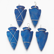 Electroplated Non-magnetic Synthetic Hematite Pendants, with Platinum Tone Brass Findings, Matte Style, Arrows, Blue Plated, 46~53.5x22~25x7~9.5mm, Hole: 5~6x3.5~5mm(G-T094-01A)