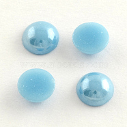 Pearlized Plated Opaque Glass Cabochons, Half Round/Dome, Light Sky Blue, 3x1mm(PORC-S801-3mm-37)