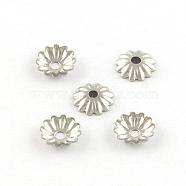 Flower 304 Stainless Steel Bead Caps, Stainless Steel Color, 6x1mm, Hole: 1mm(X-STAS-R083-15)