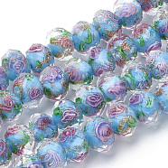 Handmade Gold Sand Lampwork Beads Strands, Inner Flower, Faceted Rondelle, Deep Sky Blue, 8x6mm, Hole: 2mm, about 70pcs/strand, 17.3 inch(LAMP-R141-8mm-06)