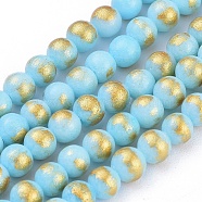 Natural Mashan Jade Beads Strands, with Gold Powder, Dyed, Round, Sky Blue, 4mm, Hole: 1mm, about 90pcs/strand, 16 inch(G-P232-01-J-4mm)