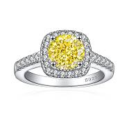 925 Sterling Silver Micro Pave Cubic Zirconia Plain Band Rings, Real Platinum Plated, Square, Yellow, Inner Diameter: 17mm(RJEW-P103-03P-D)