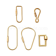 Pandahall Unisex Pure Handmade Brass Key Rings & Screw Carabiner Lock Charms, Mixed Shapes, Mixed Color, 5pcs/set(KEYC-TA0003-06)