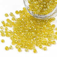 Round Glass Seed Beads, Transparent Colours Rainbow, Round, Yellow, 3mm(SEED-A007-3mm-170)