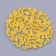 2-Hole Opaque Glass Seed Beads, Lustered, Rectangle, Gold, 4.5~5.5x2x2~2.5mm, Hole: 0.5~0.8mm(SEED-S023-27B-03)