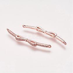 Brass Micro Pave Cubic Zirconia Links, Bowknot, Rose Gold, 39x3x3.5mm, Hole: 1mm(ZIRC-E113-11RG)