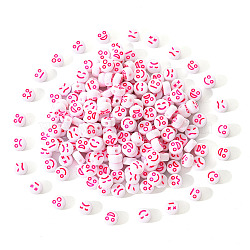 White Opaque Acrylic Beads, Flat Round with Expression, Deep Pink, 7x4mm, Hole: 1.6mm, 200pcs/set(MACR-YW0001-20E)