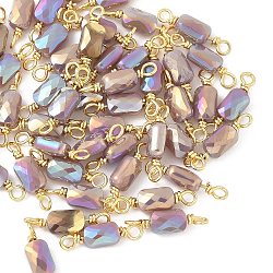 Electroplate Glass Faceted Rectangle Connector Charms, with Brass Wire Loops, Real 18K Gold Plated, Rack Plating, Long-Lasting Plated, Medium Slate Blue, 15.5x4x3mm, Hole: 1.6~1.8mm(KK-C097-05G-04)