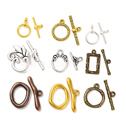 Tibetan Style Toggle Clasps, Mixed Shape, Mixed Color, Toggle: 12~29x9~24x1~4mm, Hole: 1~2mm, Bar: 11~32x5~10x1.5~5mm, hole: 1~4mm.(TIBE-MSMC001-2M)