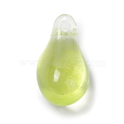 Glass Charms, Succulent, Teardrop, Yellow Green, 14.5x7.5x5mm, Hole: 1.2mm(GLAA-A011-01C)