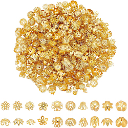 600Pcs 10 Style Plated Iron Fancy Bead Caps, Flower, Golden, 9.5x4mm, Hole: 2mm, 10 style, 60pcs/style, 600pcs(IFIN-NB0001-42)