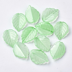 Transparent Spray Painted Glass Pendants, Leaf, Light Green, 23.5x17x4.5mm, Hole: 1.2mm(GLAA-S054-006A-02)