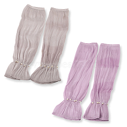 2 Pairs 2 Colors Glazed Gauze Long Oversleeves, Sun Protection Sleeves, with Plastic Imitation Pearls, Mixed Color, 475x145x9mm, 1 pair/color(AJEW-CY0001-22B)