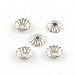 Non-Tarnish Flower 304 Stainless Steel Bead Caps, Stainless Steel Color, 6x1mm, Hole: 1mm(X-STAS-R083-15)