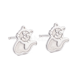 304 Stainless Steel Stud Earring Settings for Enamel, Cat, Stainless Steel Color, 10x8.5mm, Pin: 0.8mm(STAS-F274-01P)