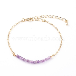 February Birthstone Natural Amethyst Beaded Bracelets, with Brass Cable Chains, Faceted Round, Golden, 7-1/4 inch(18.5cm)(BJEW-JB06092-02)