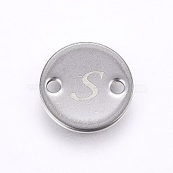 201 Stainless Steel Links connectors, Flat Round, Letter.S, Stainless Steel Color, 8x1mm, Hole: 1.5mm(STAS-H465-01P-8mm-S)