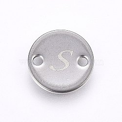 Tarnish Resistant 201 Stainless Steel Links connectors, Flat Round, Letter.S, Stainless Steel Color, 8x1mm, Hole: 1.5mm(STAS-H465-01P-8mm-S)