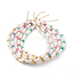 Polymer Clay Heishi Beaded Necklaces, with Brass Beads and 304 Stainless Steel Lobster Claw Clasps, Golden, Mixed Color, 15.75 inch(40cm)(NJEW-JN03504)
