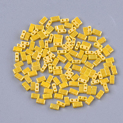 2-Hole Opaque Glass Seed Beads, Lustered, Rectangle, Gold, 4.5~5.5x2x2~2.5mm, Hole: 0.5~0.8mm(SEED-S023-27B-03)