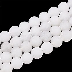 Natural White Jade Beads Strands, Frosted, Round, 8mm, Hole: 1mm, about 47pcs/strand, 15.5 inch(G-T106-323)