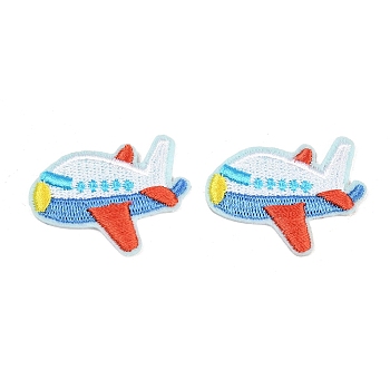 Polyester Computerized Embroidery Cloth Iron on Sew on Patches, Airplane, Appliques Patches, Colorful, 37.5x29x2mm