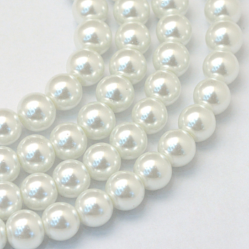 Baking Painted Pearlized Glass Pearl Round Bead Strands, White, 6~7mm, Hole: 1mm, about 145pcs/strand, 31.4 inch