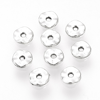 Tibetan Style Alloy Spacer Beads, Wave Flat Round, Cadmium Free & Lead Free, Antique Silver, 5x1.5mm, Hole: 1mm, about 8330pcs/1000g