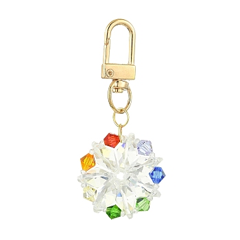 Flat Round Glass Pendant Decorations, Alloy Swivel Clasps Charms for Bag Key Chain Ornaments, Colorful, 71mm, Flat Round: 31.5x32x14mm