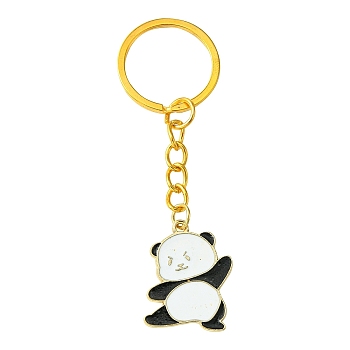 Alloy Enamel Keychain, with Iron Findings, Panda, Golden, 8cm, Pendant: 27mm