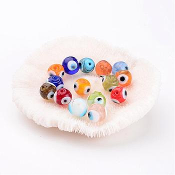 Handmade Lampwork Beads, Evil Eye, Round, Mixed Color, about 10mm in diameter, hole: 1mm