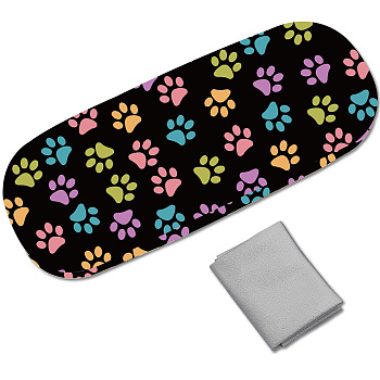 PU Leather Hard Shell Glasses Case, with Iron & Flocking, for Eyeglass Sun Glasses Protector, Paw Print, 162x62x39mm