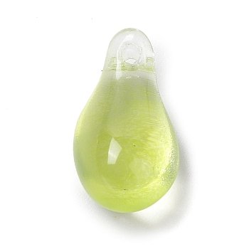 Glass Charms, Succulent, Teardrop, Yellow Green, 14.5x7.5x5mm, Hole: 1.2mm