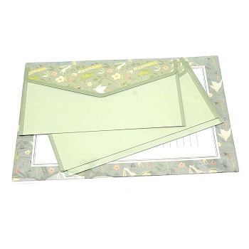 Paper Envelopes & Letter Papers, Floral Pattern, Rectangle, Pale Green, 8.7~21x14.3~16.5x0.01~0.03cm, 9pcs/set