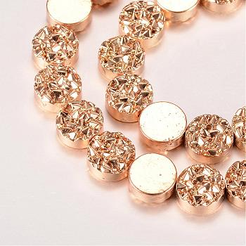 Electroplate Non-magnetic Synthetic Hematite Bead Strands, Flat Round, Light Gold Plated, 8~8.5x4~4.5mm, Hole: 1mm, about 49pcs/strand, 15.7 inch