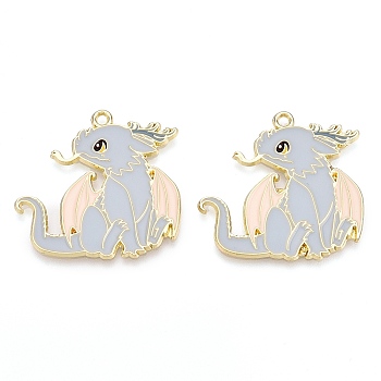 Alloy Enamel Pendants, Light Gold, Pterosaur Charm, Light Blue, 29.5x32x1.5mm, Hole: 2mm