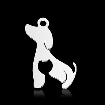 201 Stainless Steel Pendants, Silhouette Charms, Dog, Stainless Steel Color, 18x17x1mm, Hole: 1.6mm