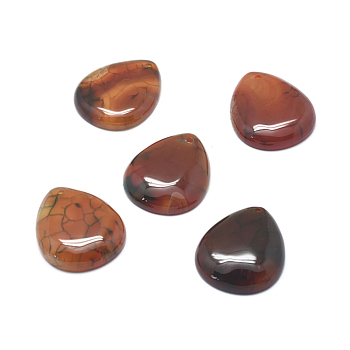 Natural Crackle Agate Pendants, Dyed & Heated, Teardrop, 30~31x25~26x4~6mm, Hole: 1.8mm