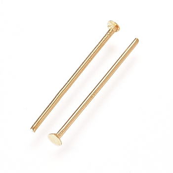 304 Stainless Steel Flat Head Pins, Real 18K Gold Plated, 24x0.6mm, Head: 1.2~1.5mm